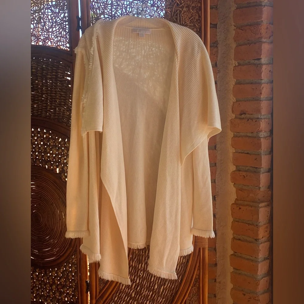 NWOT Michael Kors Cream Knit Waffle Fringe Sweater Excellent Condition!